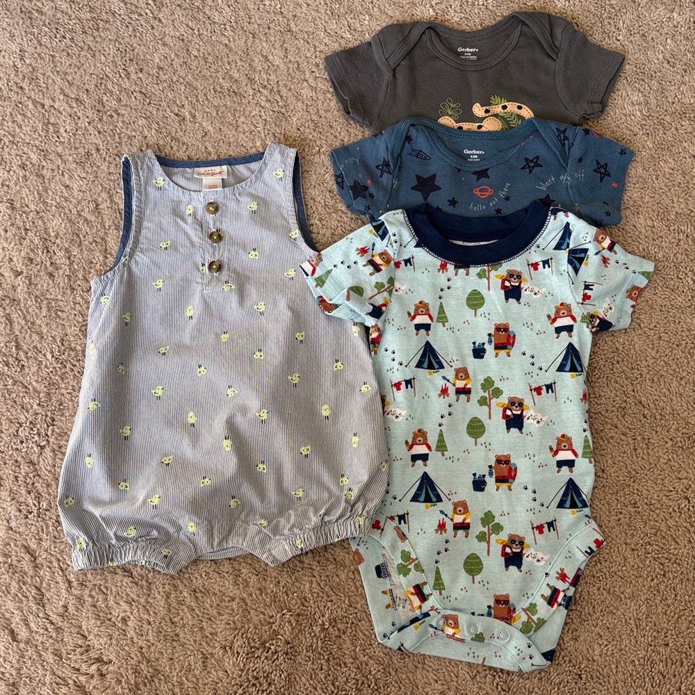 Cat and Jack Gerber Baby Bubble Romper and Bodysuits size  6-9 months